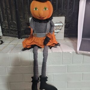 Pumpkin Head Doll Costume with Orange Dress